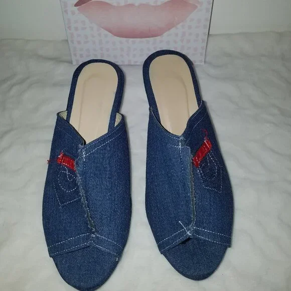 Denim Summer Platform Wedges Sandals sz US10 UK43 - Picture 3 of 3
